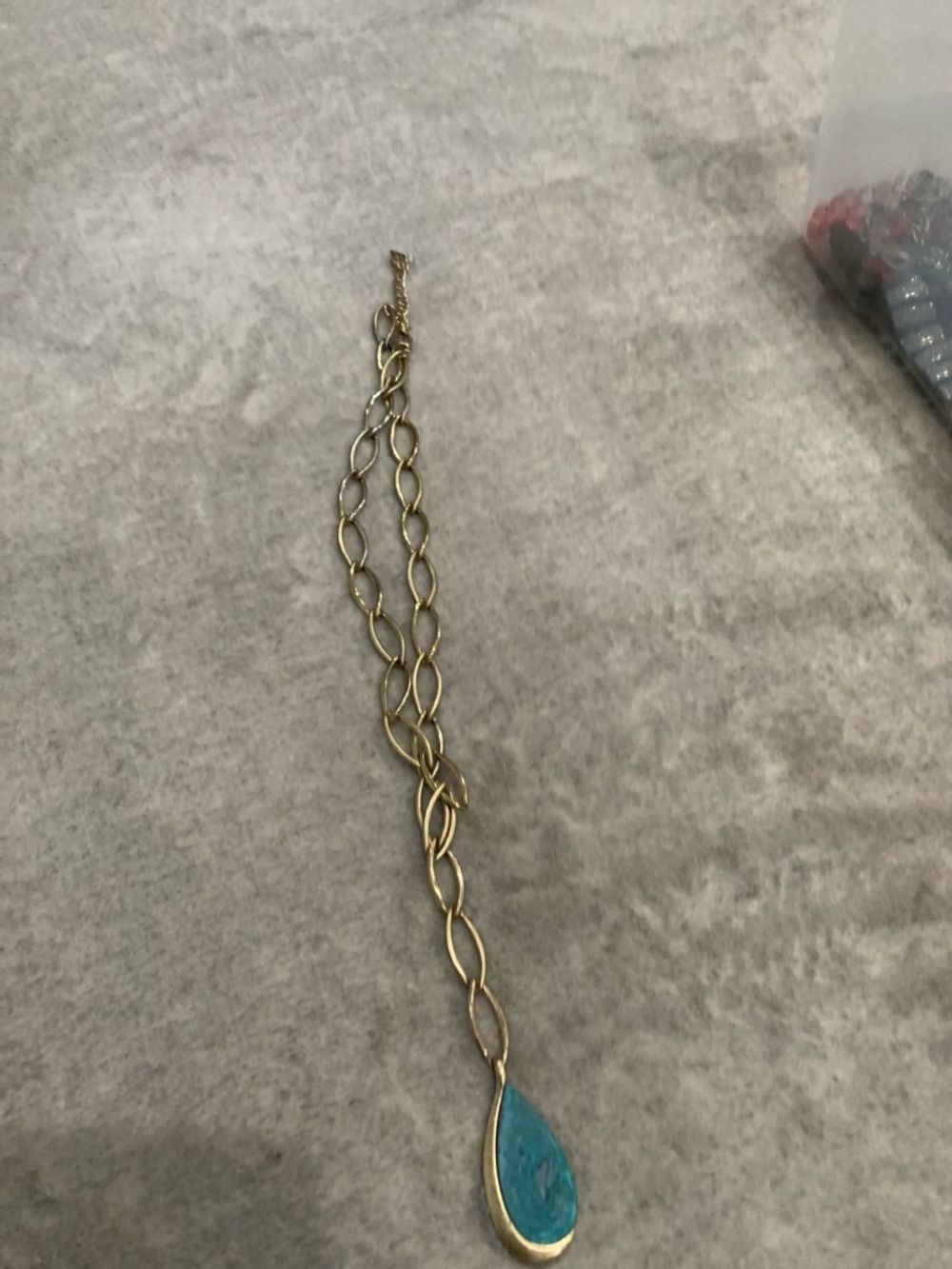 Gold Chain Necklace with Teardrop Turquoise Pendant - Women Jewelry